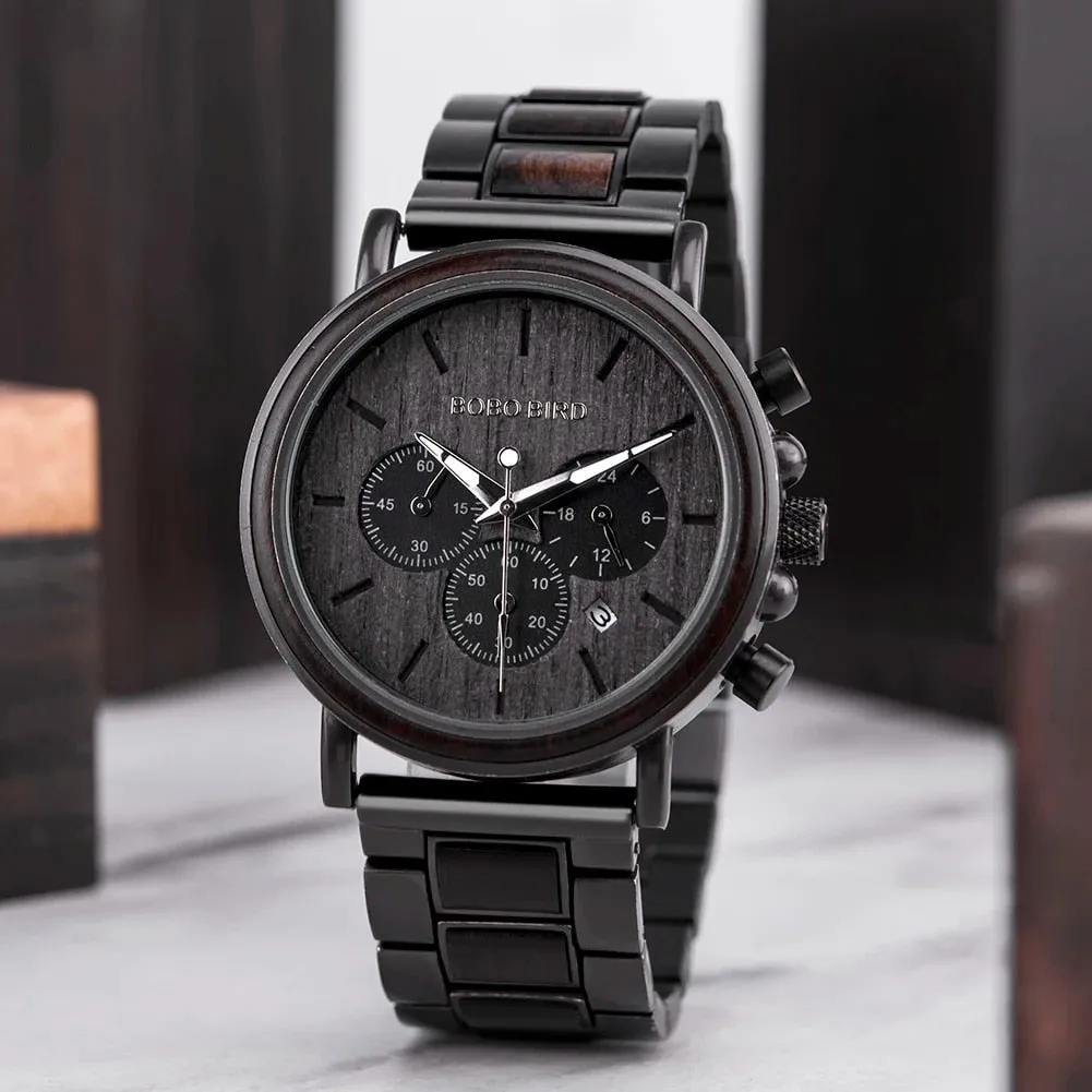 Men's Stylish Wood Three Dial Quartz Analog Watches