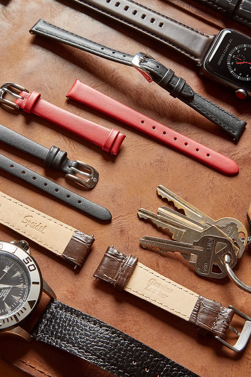 Mens Swiss Army Style Leather Watchband in Black, Tan and Green
