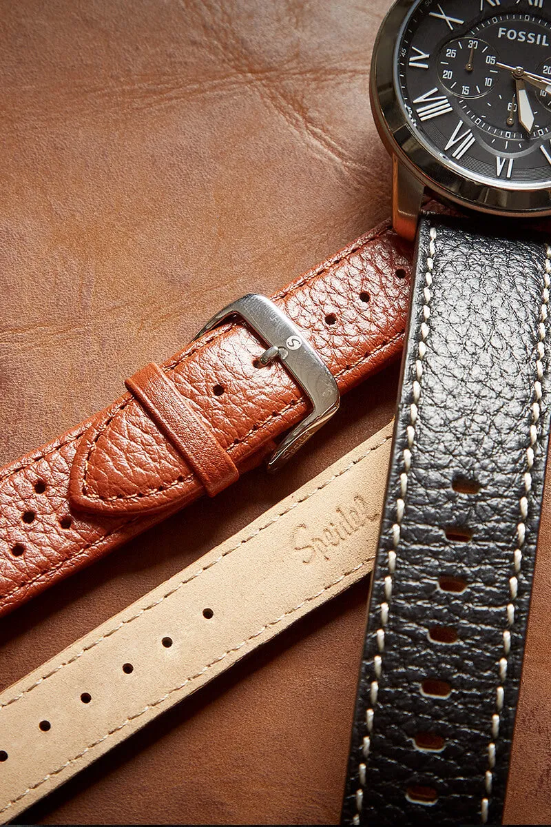Mens Swiss Army Style Leather Watchband in Black, Tan and Green