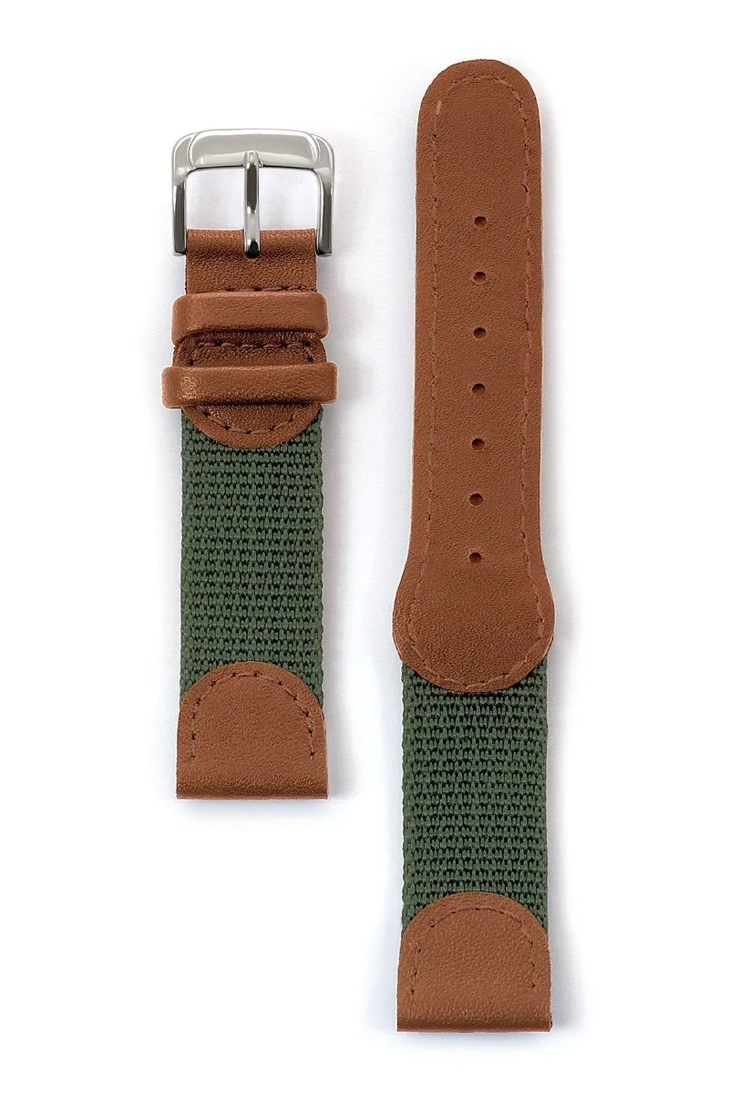 Mens Swiss Army Style Leather Watchband in Black, Tan and Green