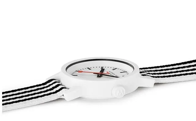 Mondaine essence, 32mm, black and white sustainable watch MS1.32110.LA