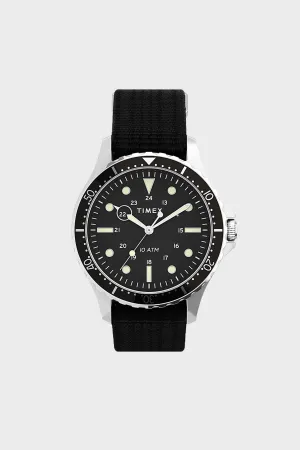 Navi XL Fabric Slip-Thru Strap Watch - Stainless/Black