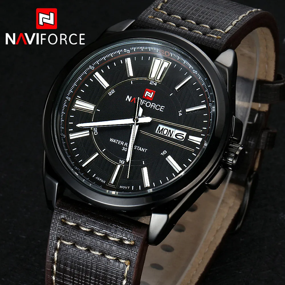 NAVIFORCE Genuine Leather Mens Watch Top Brand Luxury Men Quartz Watches Men Sports Watch Fashion Watches