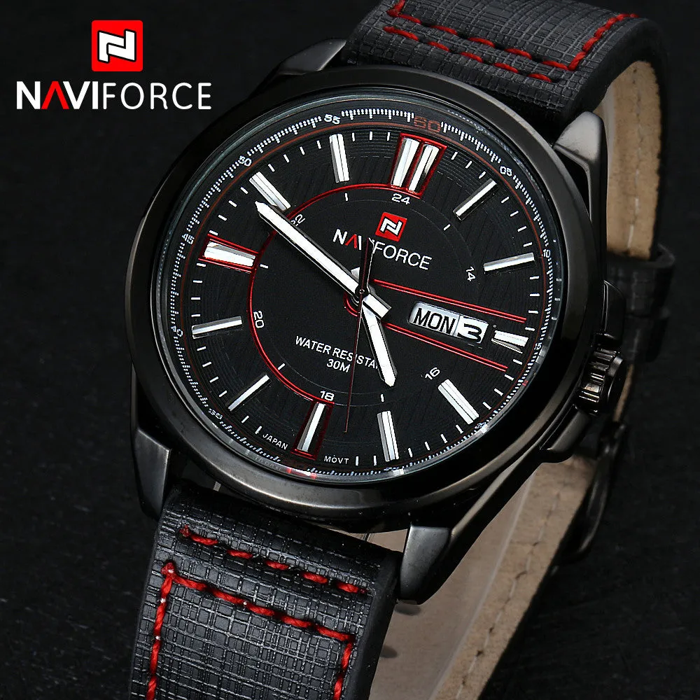NAVIFORCE Genuine Leather Mens Watch Top Brand Luxury Men Quartz Watches Men Sports Watch Fashion Watches