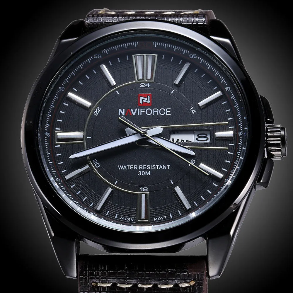 NAVIFORCE Genuine Leather Mens Watch Top Brand Luxury Men Quartz Watches Men Sports Watch Fashion Watches