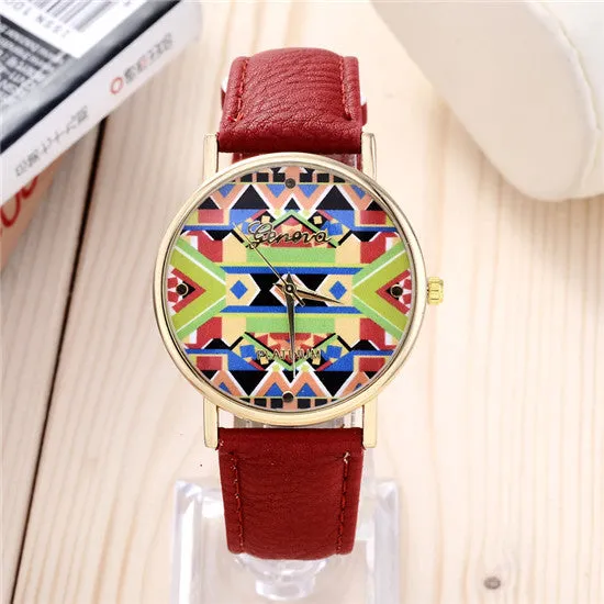 Newest Vintage Vogue Women Pattern fashion casual quartz leather watch Round dial wrist watch Korea Female Clock Classic Geneva