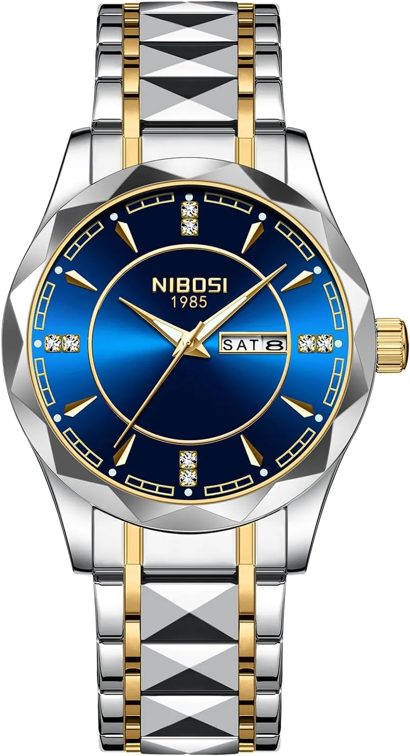 NIBOSI Watch for Men Analog Waterproof Diamond Men's Watch with Day-Date Quartz Stainless Steel Strap Classic Dainty Business Dress Wrist Watches for Men