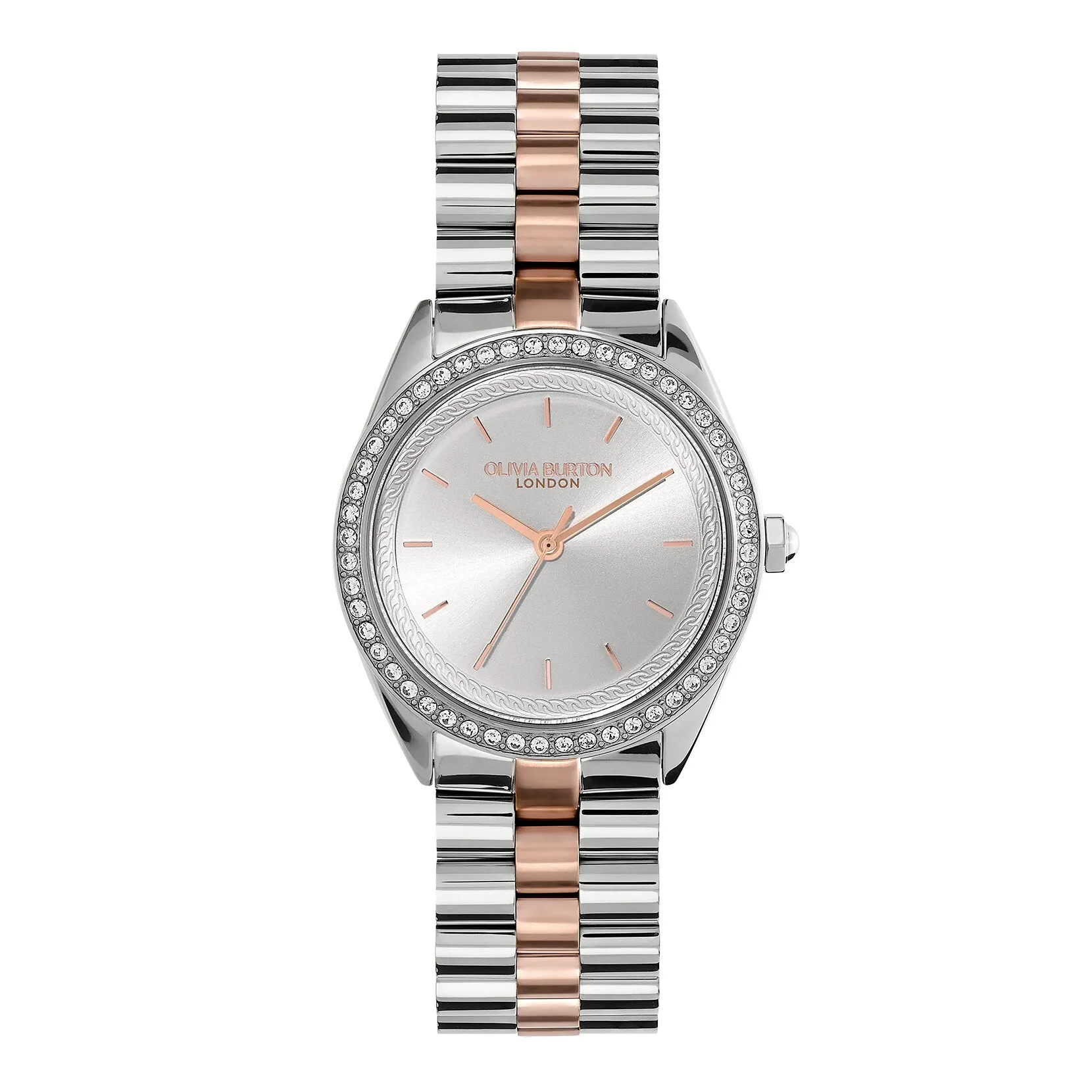 Olivia Burton Sports Luxe 34mm Bejewelled Silver & Two Tone Bracelet Watch