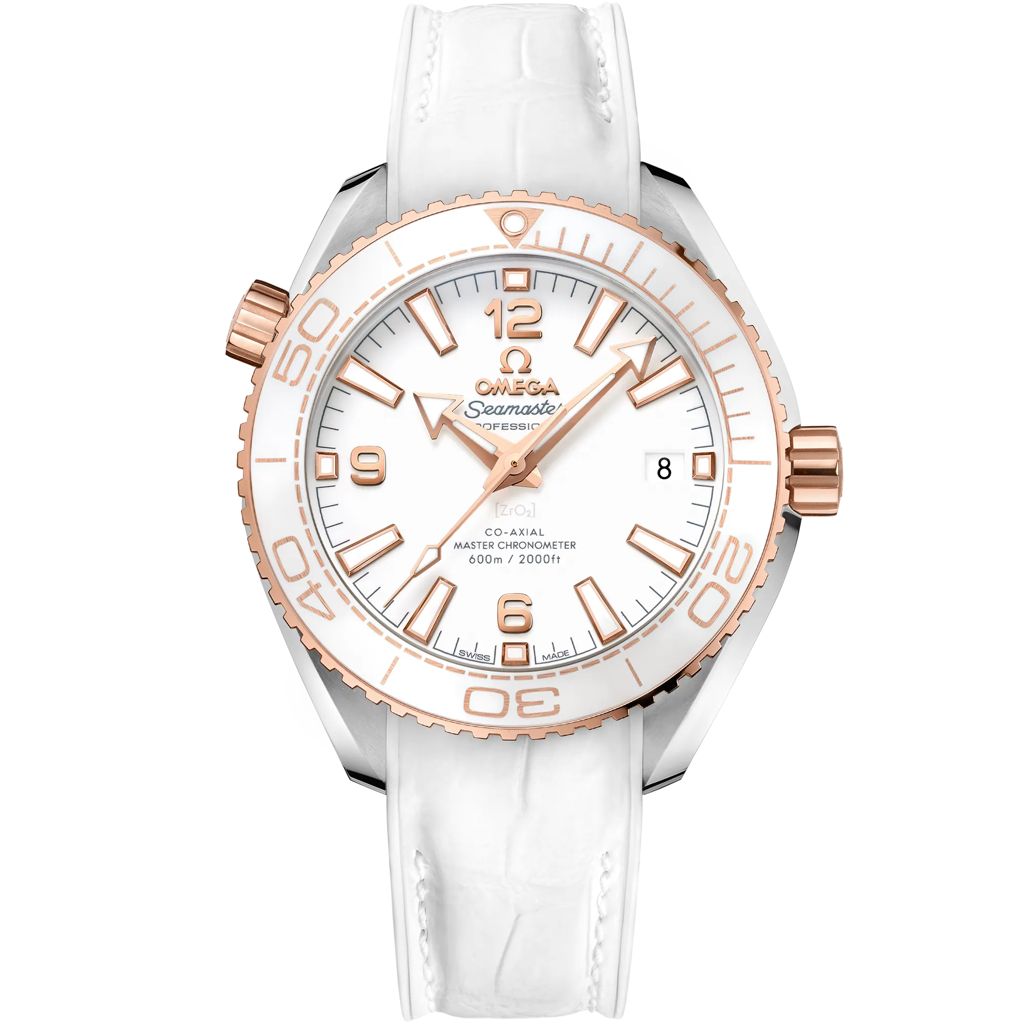 Omega Seamaster Planet Ocean 600M 39.5 mm, steel - Sedna™ gold on leather strap with rubber lining