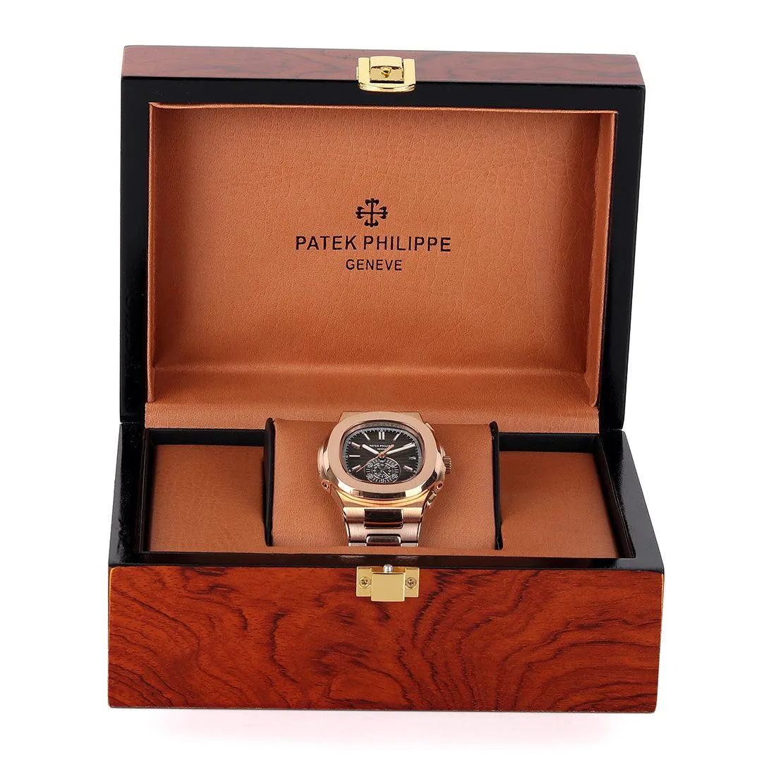 Patek Philippe Nautilus sapphire crystal back Rose Gold Watch