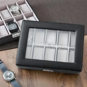Personalized Watch Box - Leather - Black - Monogrammed