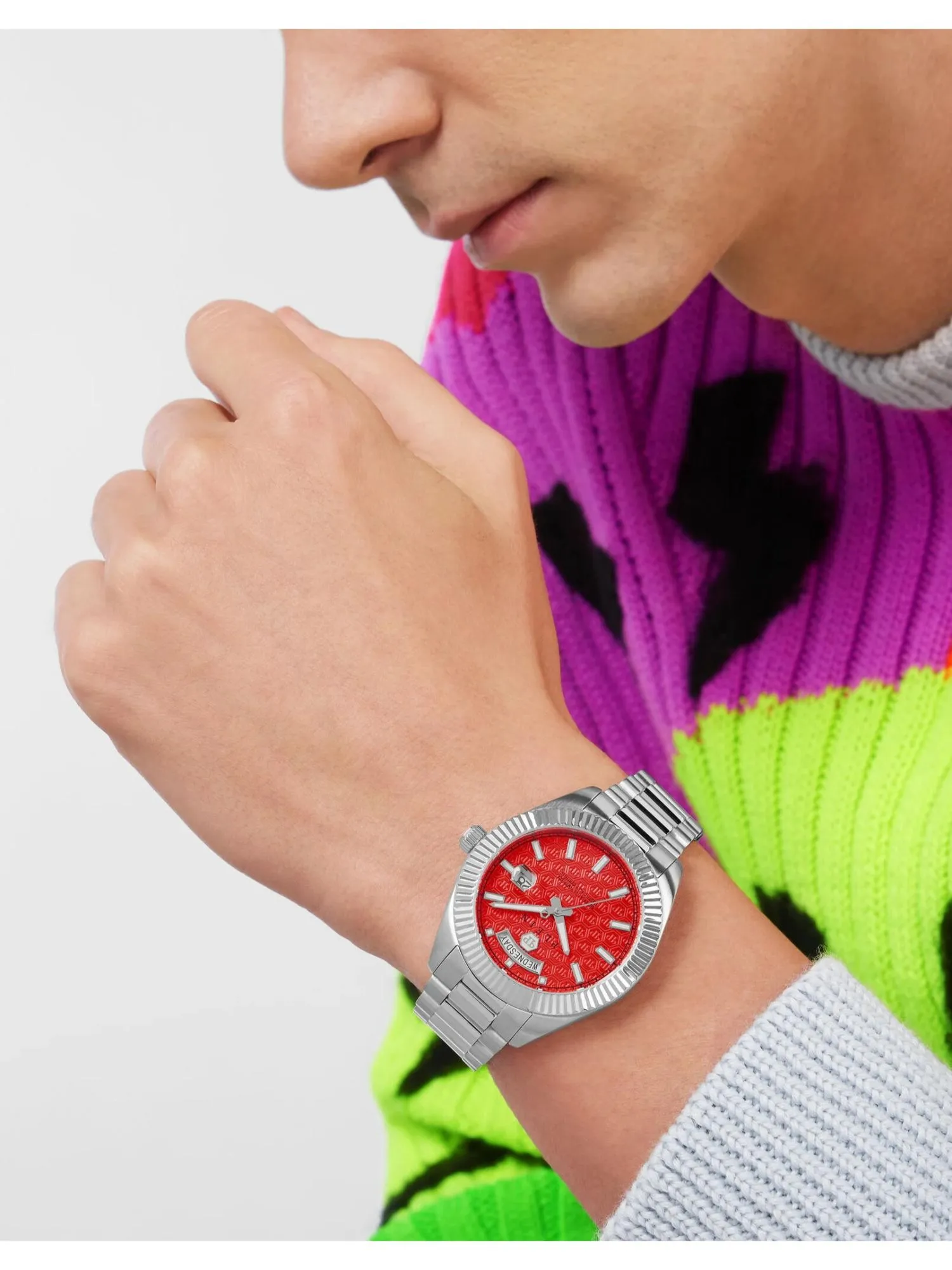 Philipp Plein Men 42 mm Size Red Dial Analog Watch - PWPNA0224