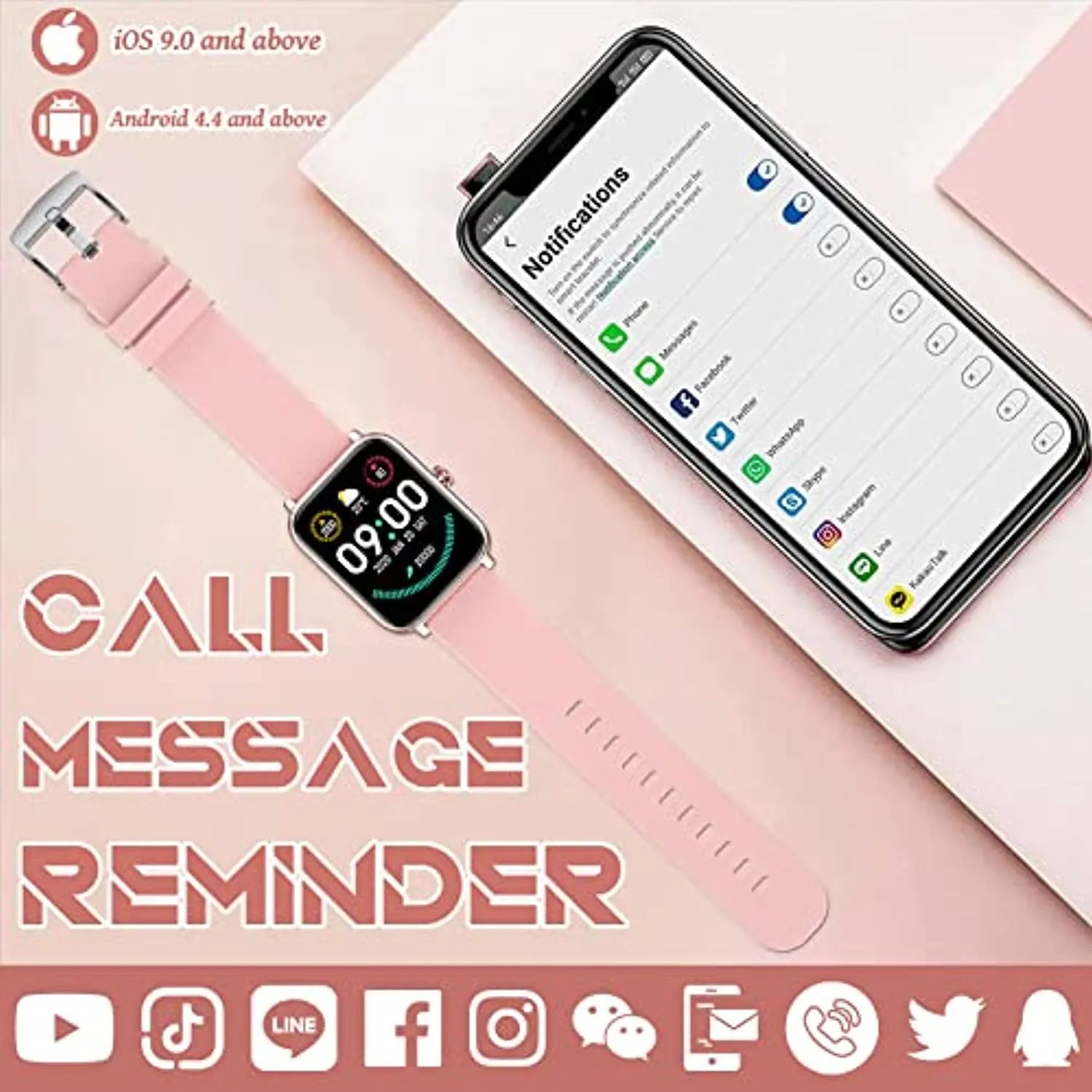 Pradory Smart Watch, Fitness Watch with Blood Pressure Heart Rate Monitor IP67 Waterproof Bluetooth Smartwatch 1.6" Touch Screen Sports Acticity Tracker Watch for Android iOS Phones Women Pink