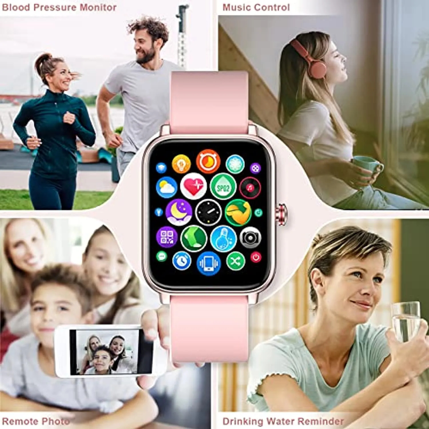 Pradory Smart Watch, Fitness Watch with Blood Pressure Heart Rate Monitor IP67 Waterproof Bluetooth Smartwatch 1.6" Touch Screen Sports Acticity Tracker Watch for Android iOS Phones Women Pink