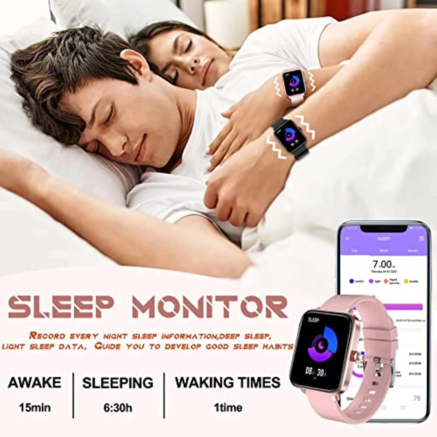 Pradory Smart Watch, Fitness Watch with Blood Pressure Heart Rate Monitor IP67 Waterproof Bluetooth Smartwatch 1.6" Touch Screen Sports Acticity Tracker Watch for Android iOS Phones Women Pink