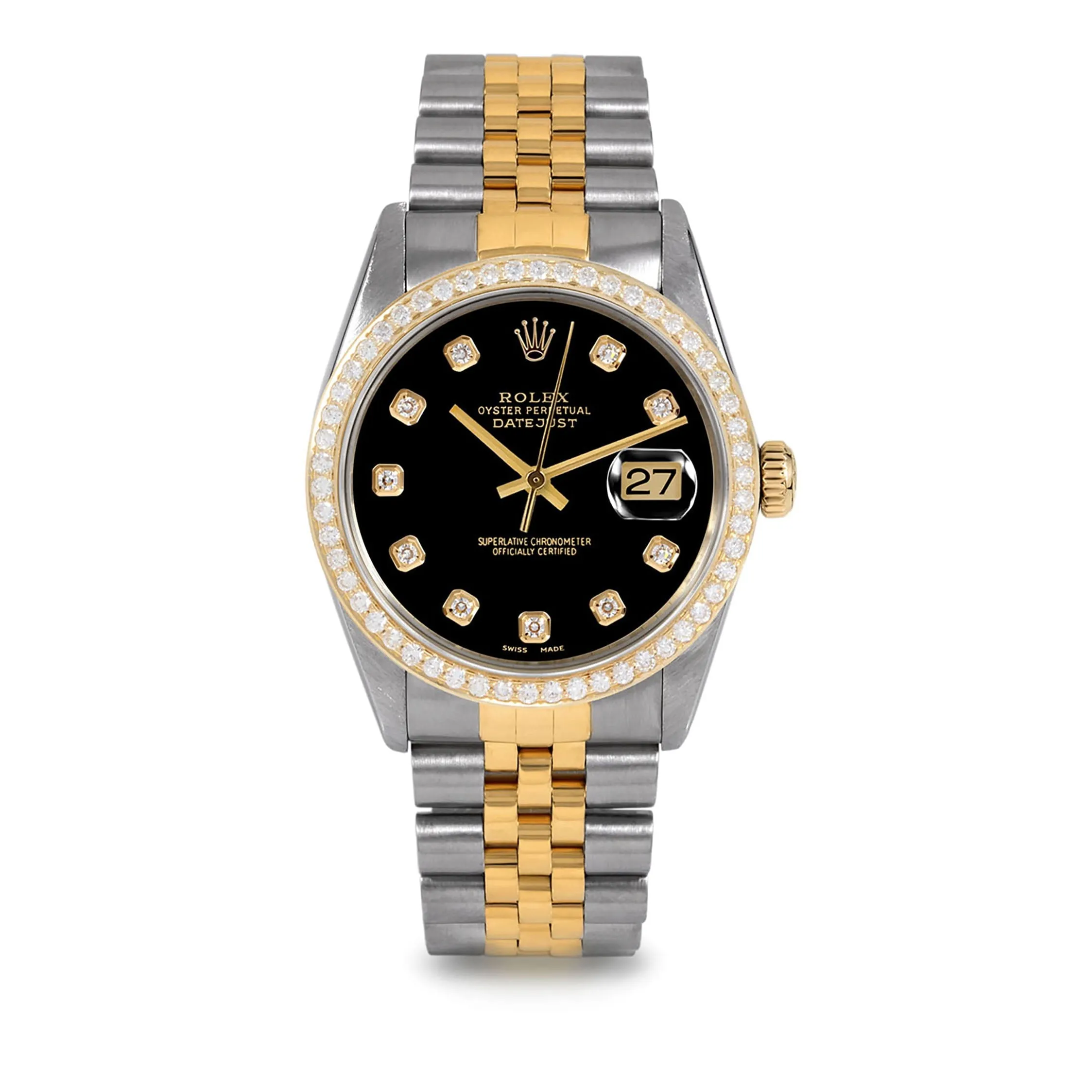 Rolex 16013 Men's 36mm Datejust Wristwatch Black Diamond (3 Year Warranty) (Good)