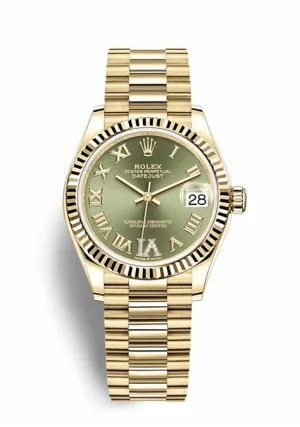 Rolex Yellow Gold Datejust 31mm Olive Green Diamond Six Dial - President Bracelet  278278