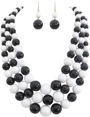 Rosemarie & Jubalee Women's 3 Colorful Multi Strands Simulated Pearl Necklace And Earrings Jewelry Gift Set, 18" 3" Extender