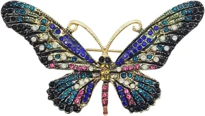Rosemarie Collections Women's Stunning Gold Tone Colorful Crystal Pave Butterfly Brooch Pin, 3"