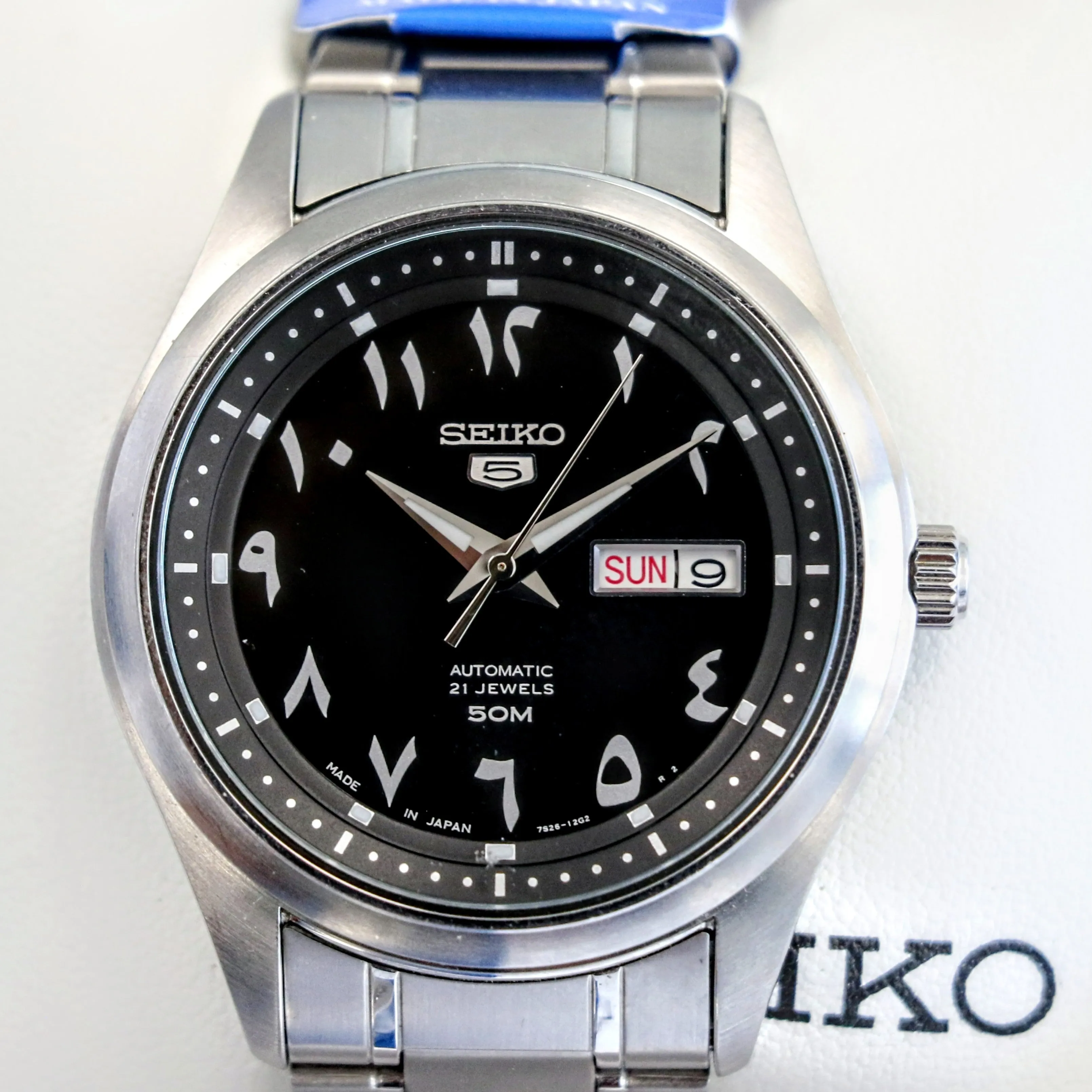 SEIKO 5 Automatic Watch Black Arabic Dial Wristwatch Ref. SNKP21J1 Box & Papers!