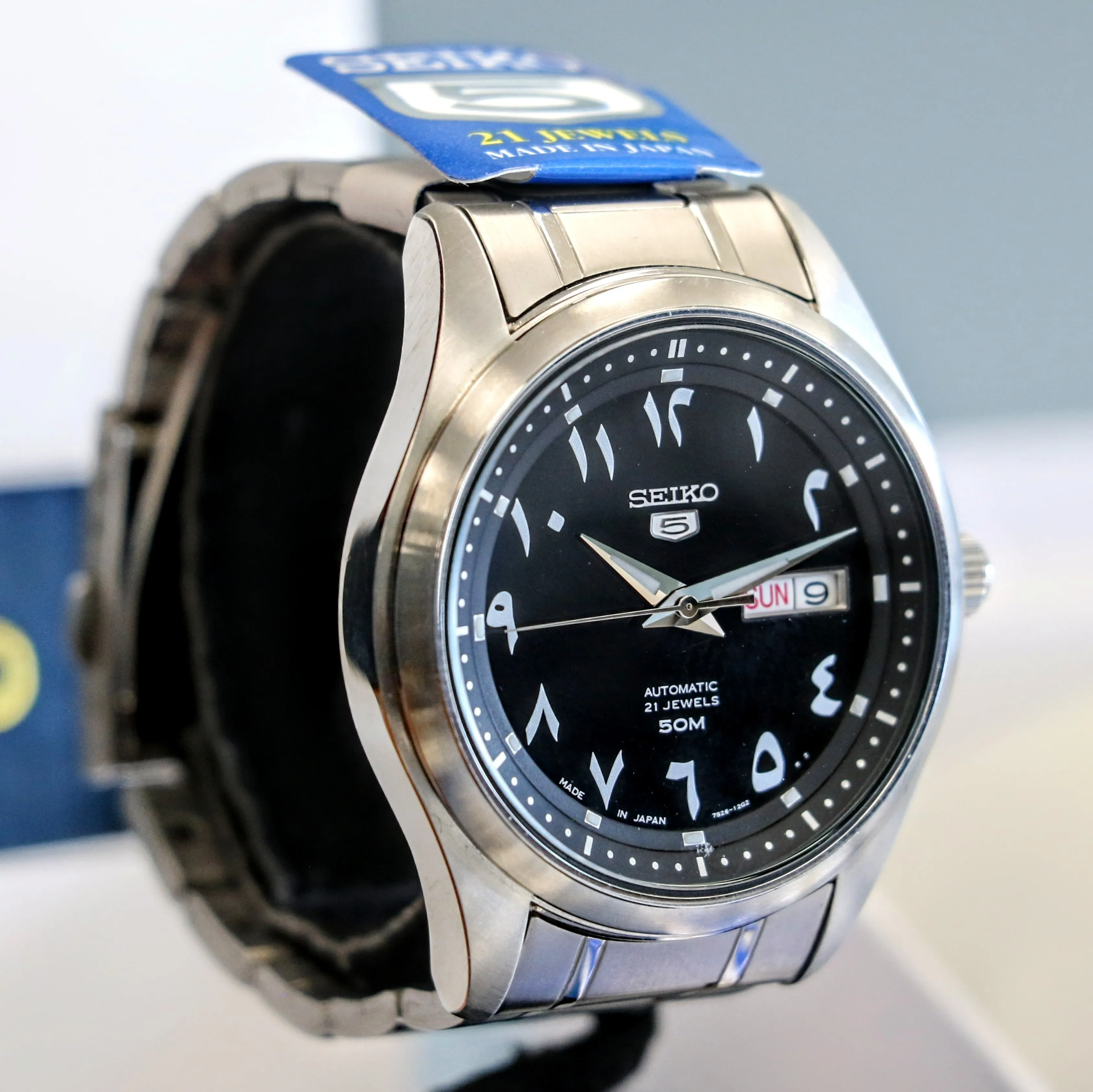 SEIKO 5 Automatic Watch Black Arabic Dial Wristwatch Ref. SNKP21J1 Box & Papers!