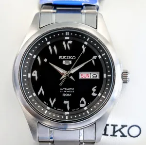 SEIKO 5 Automatic Watch Black Arabic Dial Wristwatch Ref. SNKP21J1 Box & Papers!