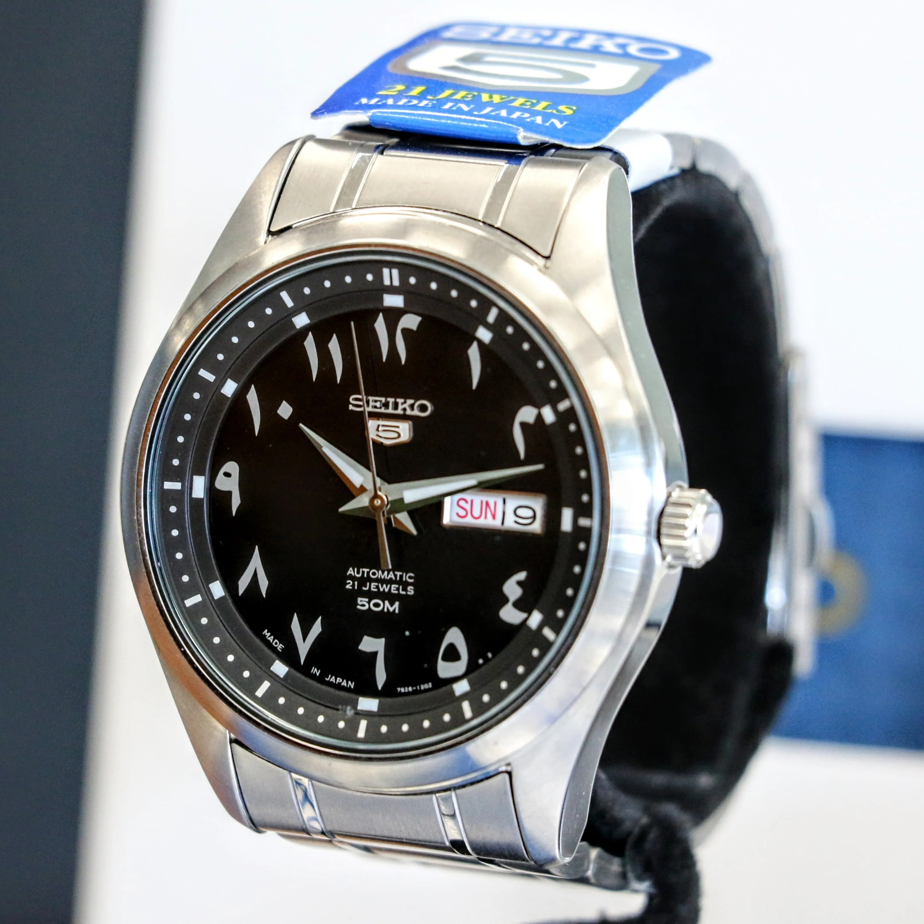 SEIKO 5 Automatic Watch Black Arabic Dial Wristwatch Ref. SNKP21J1 Box & Papers!