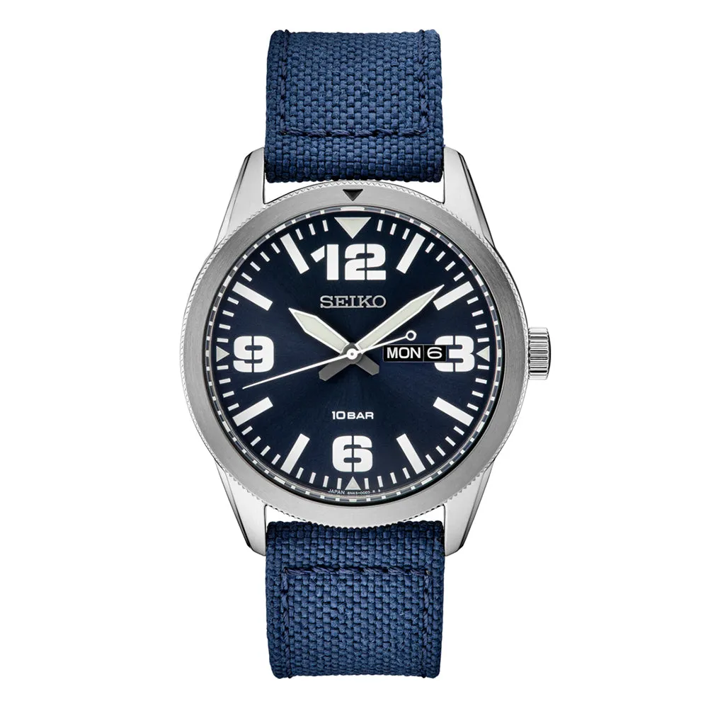 Seiko Men's Blue Dial Nylon Band Stainless Steel Quartz Dress Watch - SUR491