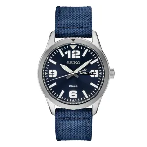 Seiko Men's Blue Dial Nylon Band Stainless Steel Quartz Dress Watch - SUR491