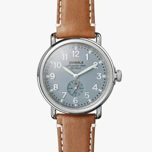 Shinola The Runwell 41mm Men's Grey/Blue Watch - Brown Leather Strap