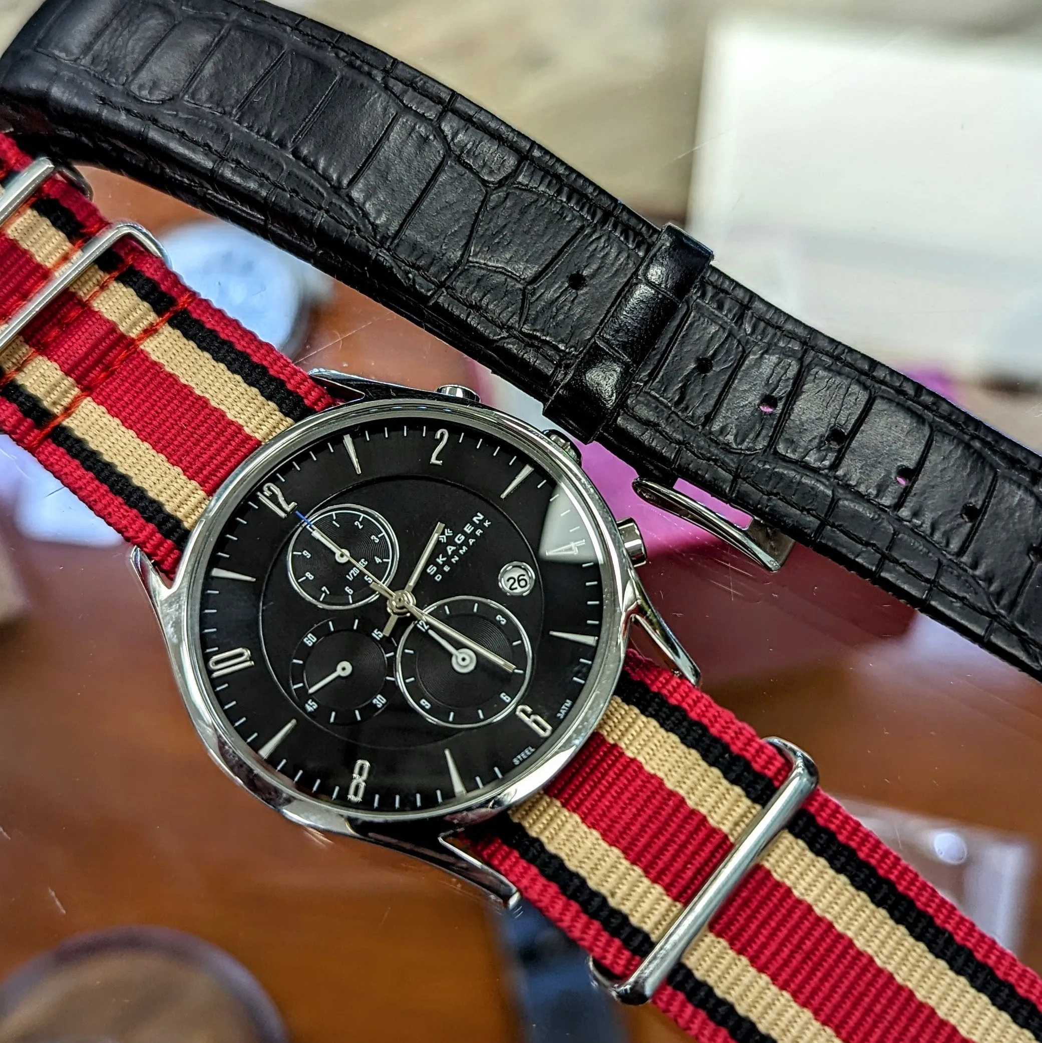 SKAGEN Denmark Chronograph Watch Black Dial Quartz Wristwatch 329XLSLB - ALL S.S.