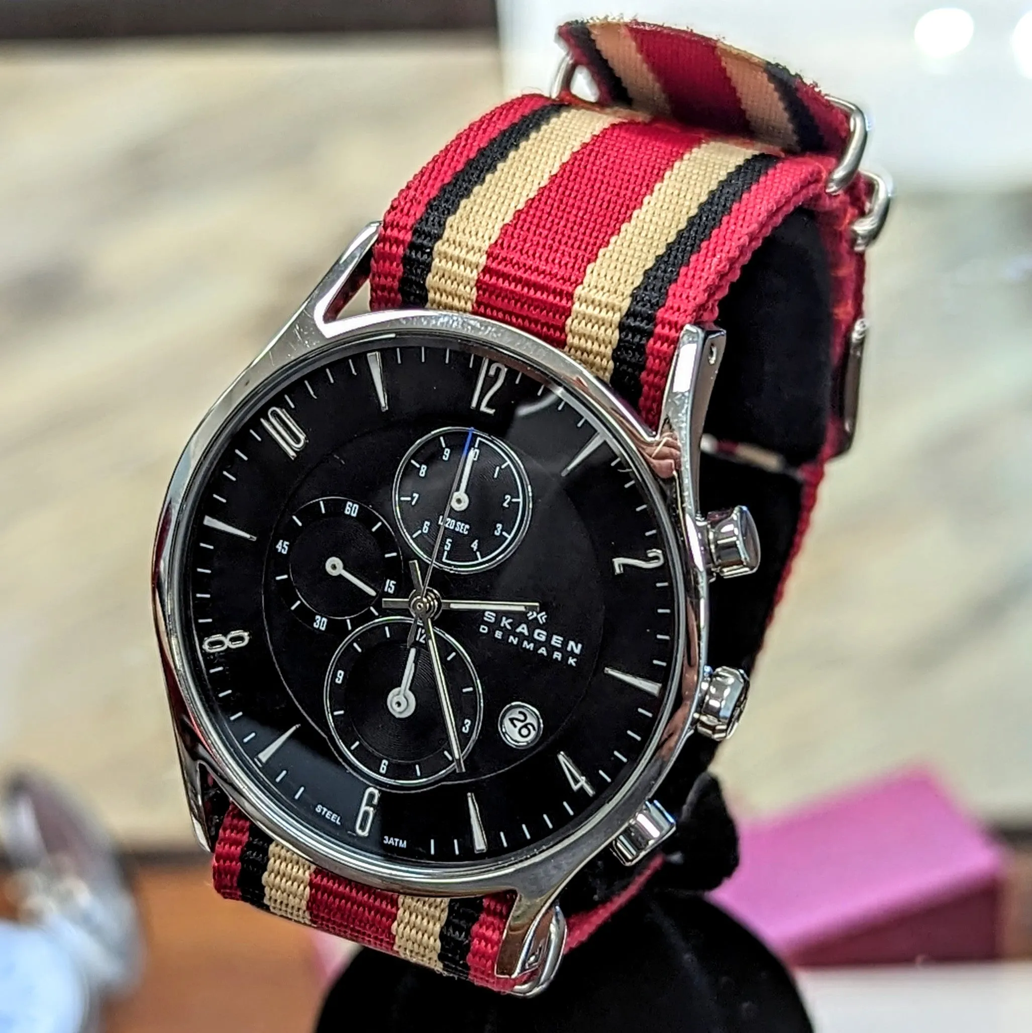 SKAGEN Denmark Chronograph Watch Black Dial Quartz Wristwatch 329XLSLB - ALL S.S.