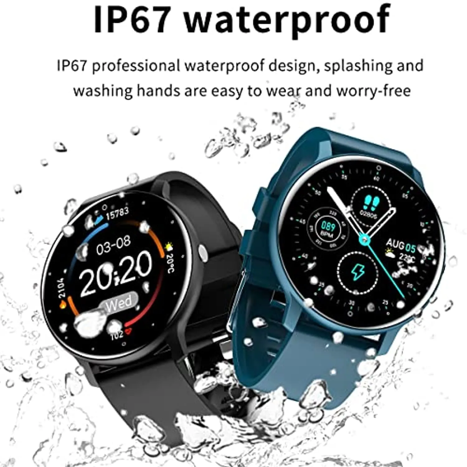 Smart Watches for Android iOS Phones, EBAKIN Smartwatch with Touch Screen, IP67 Waterproof Fitness Trackers with Heart Rate Monitor BP/SP02 Monitor Sleep Monitor, Activity Watch for Men Women