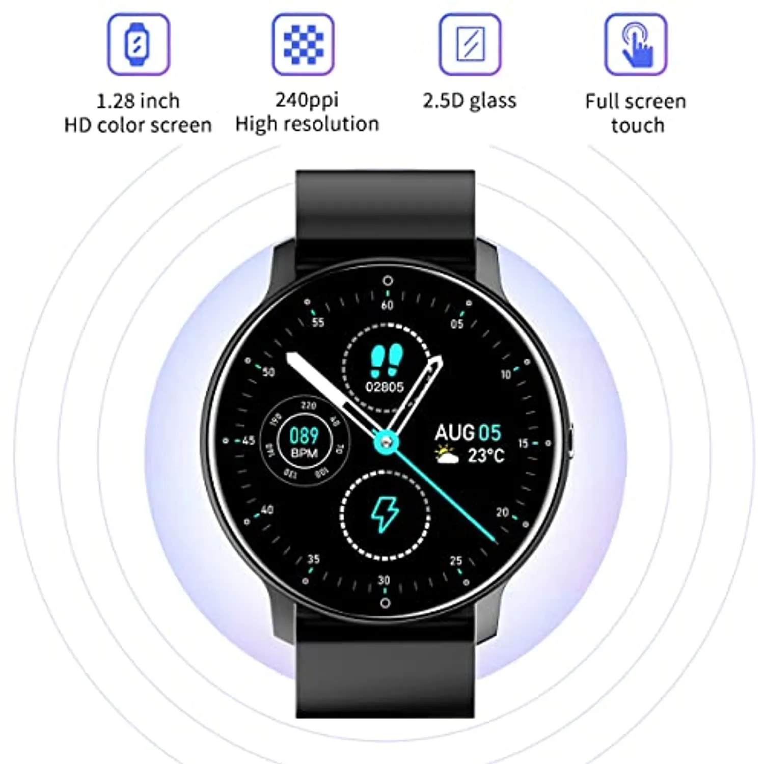 Smart Watches for Android iOS Phones, EBAKIN Smartwatch with Touch Screen, IP67 Waterproof Fitness Trackers with Heart Rate Monitor BP/SP02 Monitor Sleep Monitor, Activity Watch for Men Women
