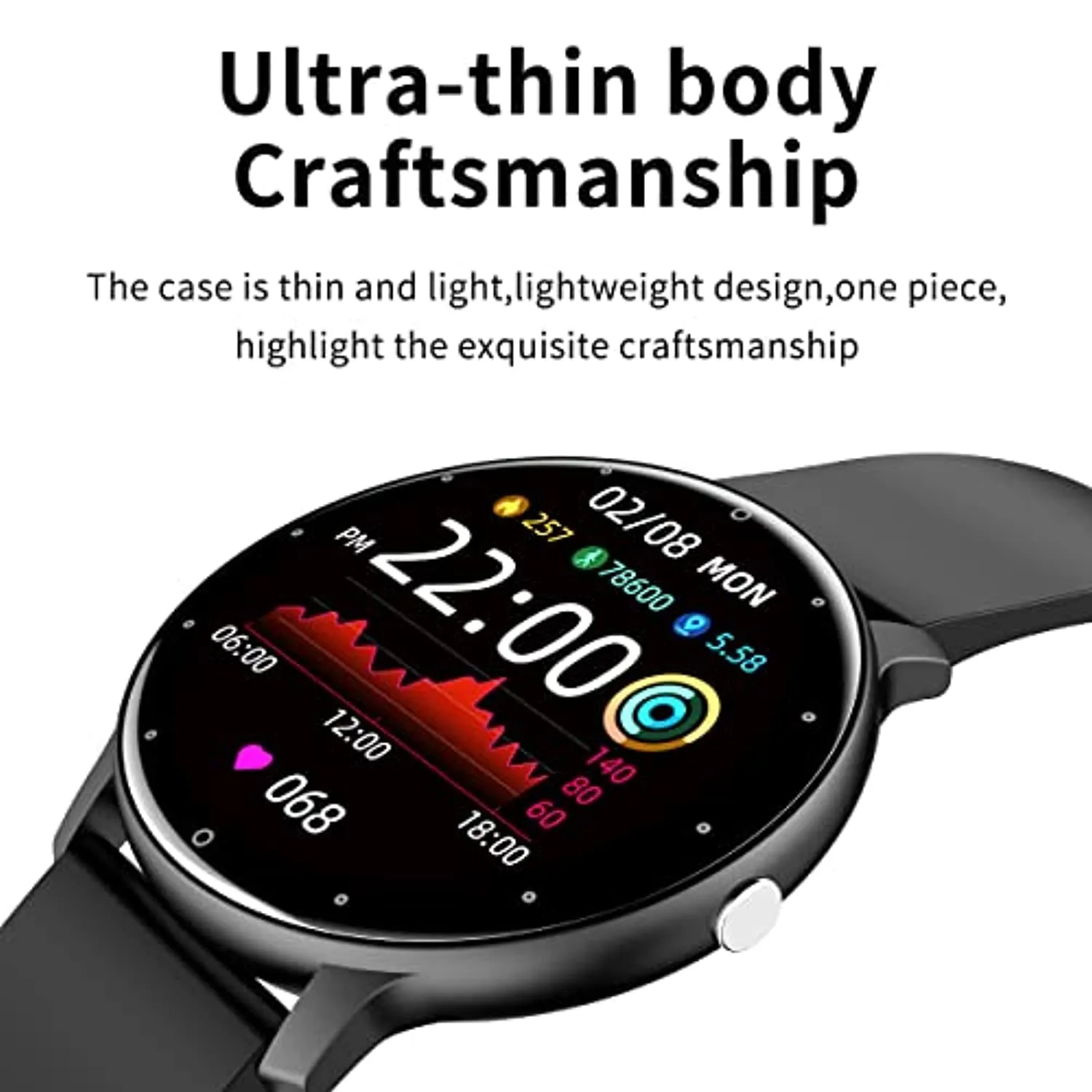 Smart Watches for Android iOS Phones, EBAKIN Smartwatch with Touch Screen, IP67 Waterproof Fitness Trackers with Heart Rate Monitor BP/SP02 Monitor Sleep Monitor, Activity Watch for Men Women
