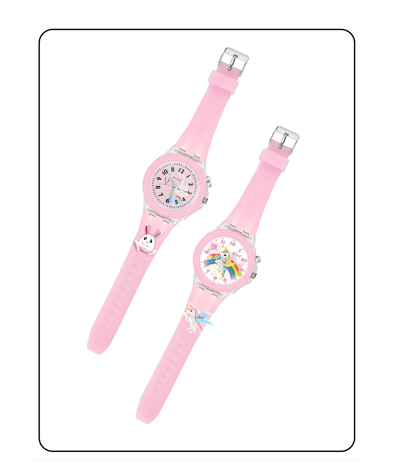 Spiky 3D Astronaut & Rabbit Cartoon Analog Light Watch Combo - Blue & Pink