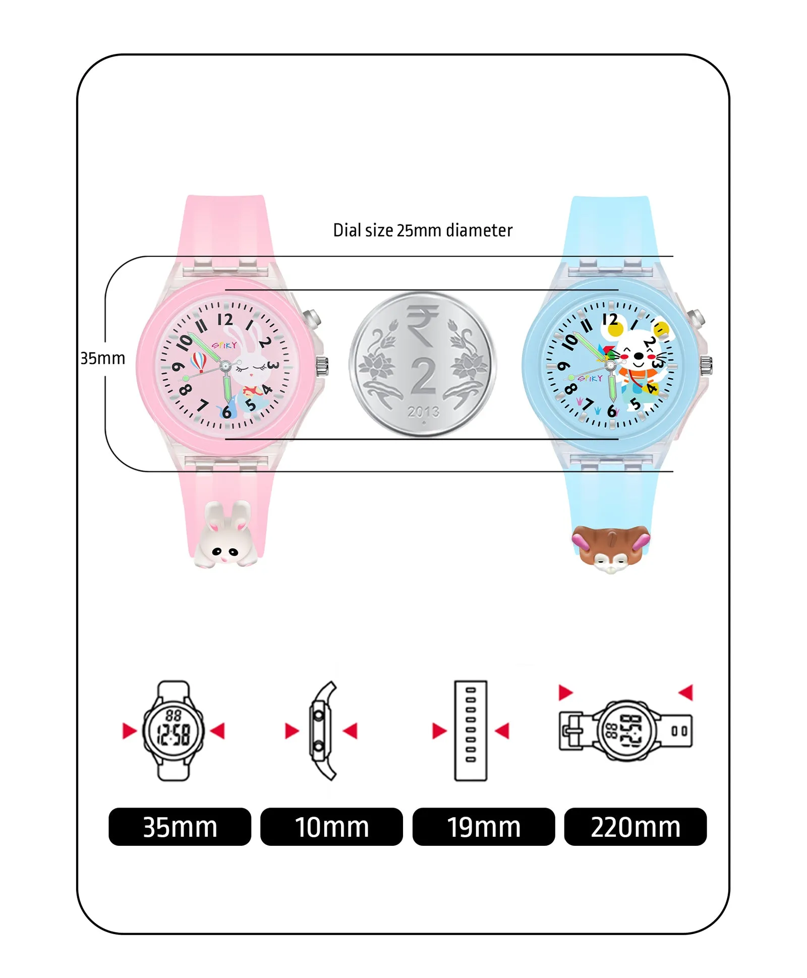 Spiky 3D Astronaut & Rabbit Cartoon Analog Light Watch Combo - Blue & Pink