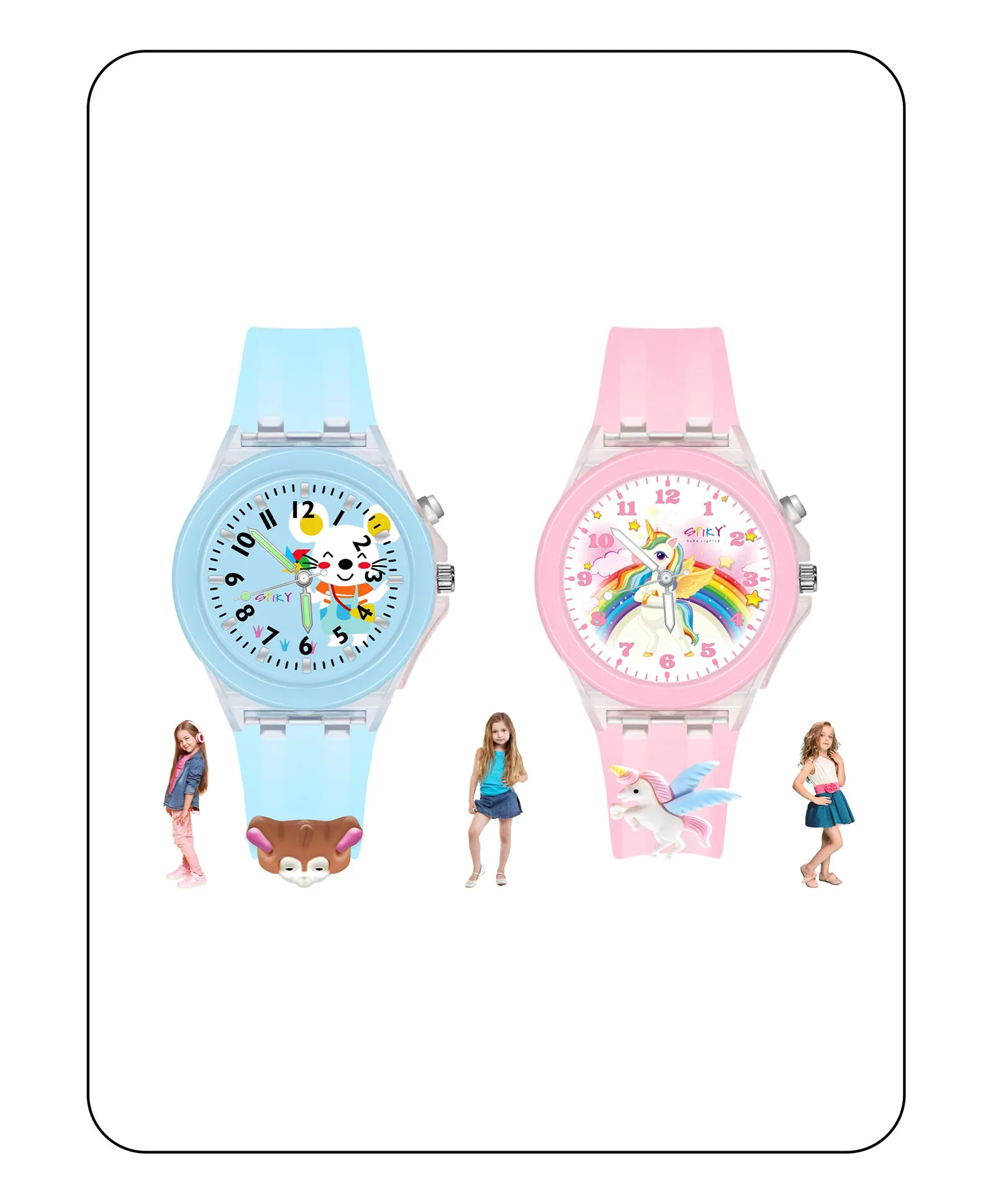 Spiky 3D Astronaut & Rabbit Cartoon Analog Light Watch Combo - Blue & Pink