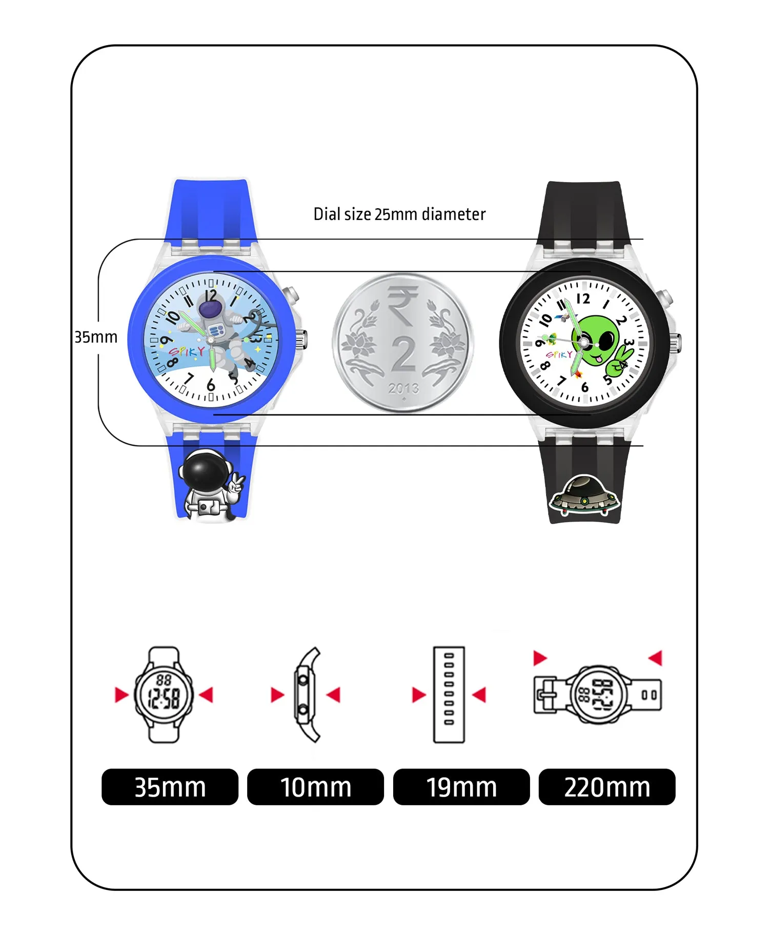 Spiky 3D Astronaut & Rabbit Cartoon Analog Light Watch Combo - Blue & Pink
