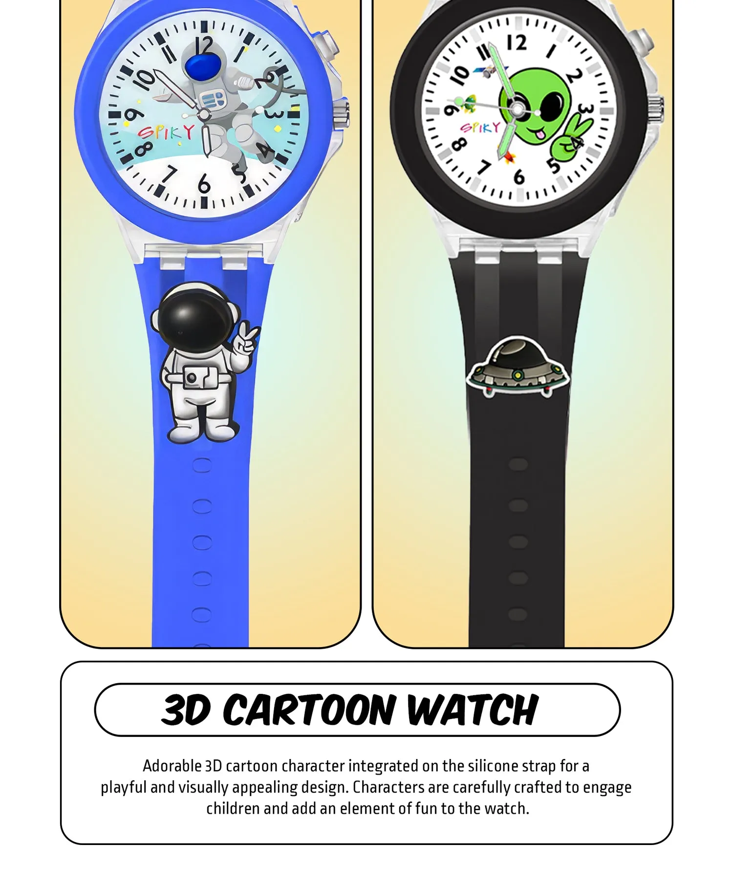 Spiky 3D Astronaut & Rabbit Cartoon Analog Light Watch Combo - Blue & Pink