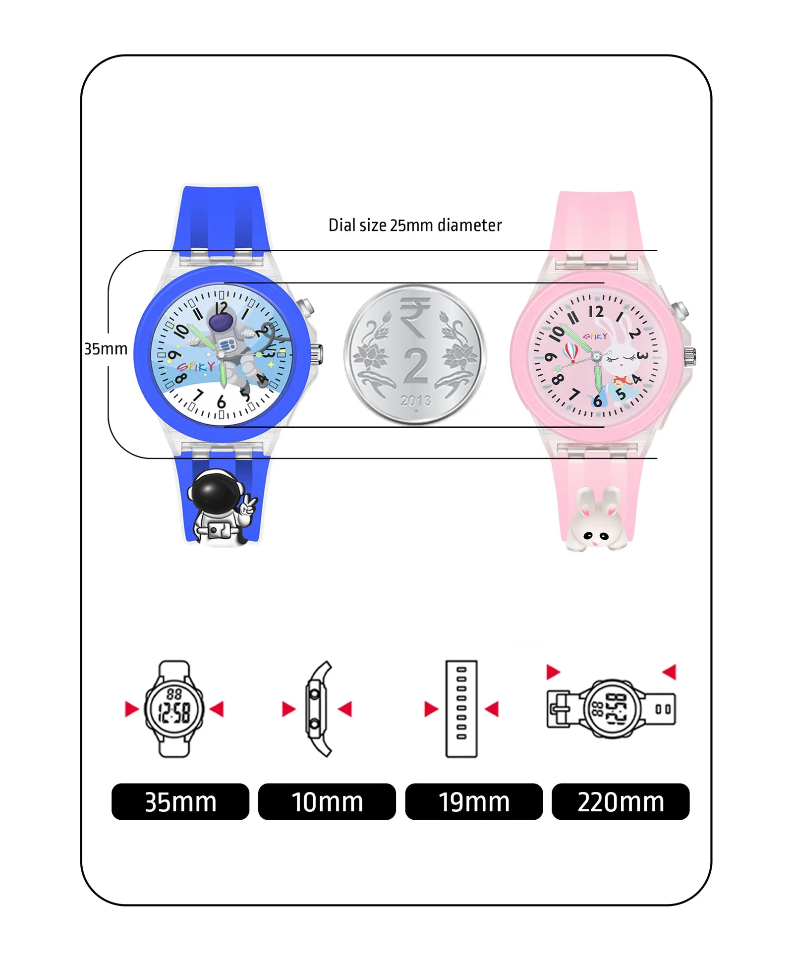 Spiky 3D Astronaut & Rabbit Cartoon Analog Light Watch Combo - Blue & Pink