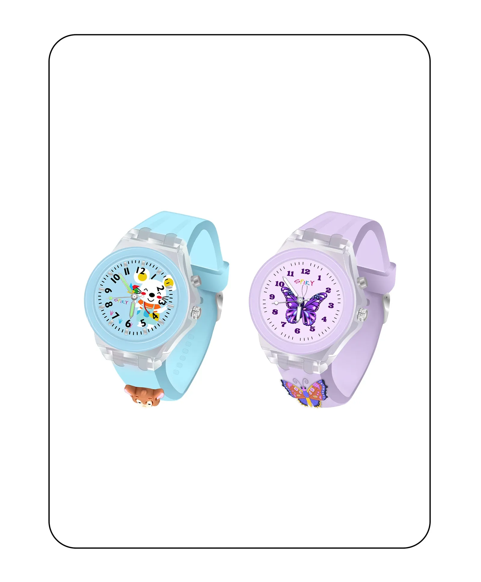 Spiky 3D Astronaut & Rabbit Cartoon Analog Light Watch Combo - Blue & Pink