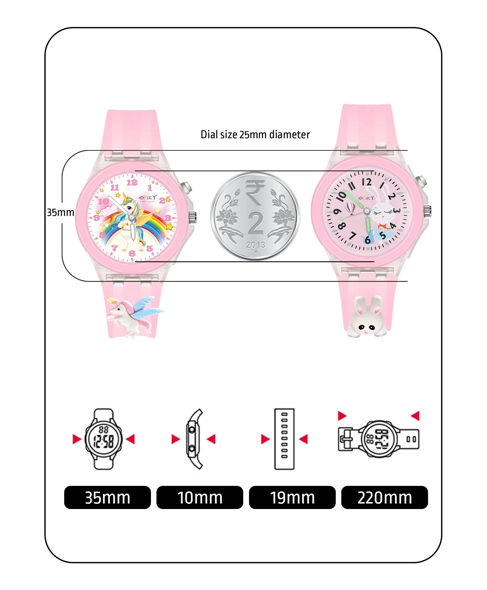 Spiky 3D Astronaut & Rabbit Cartoon Analog Light Watch Combo - Blue & Pink