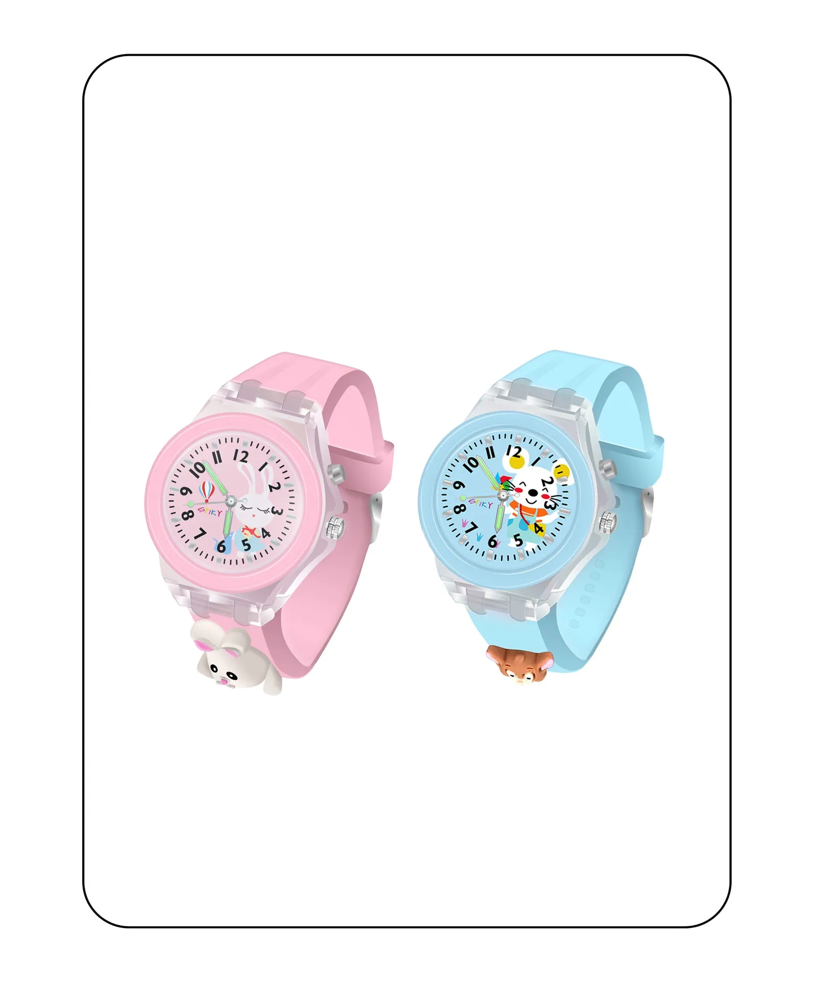 Spiky 3D Astronaut & Rabbit Cartoon Analog Light Watch Combo - Blue & Pink