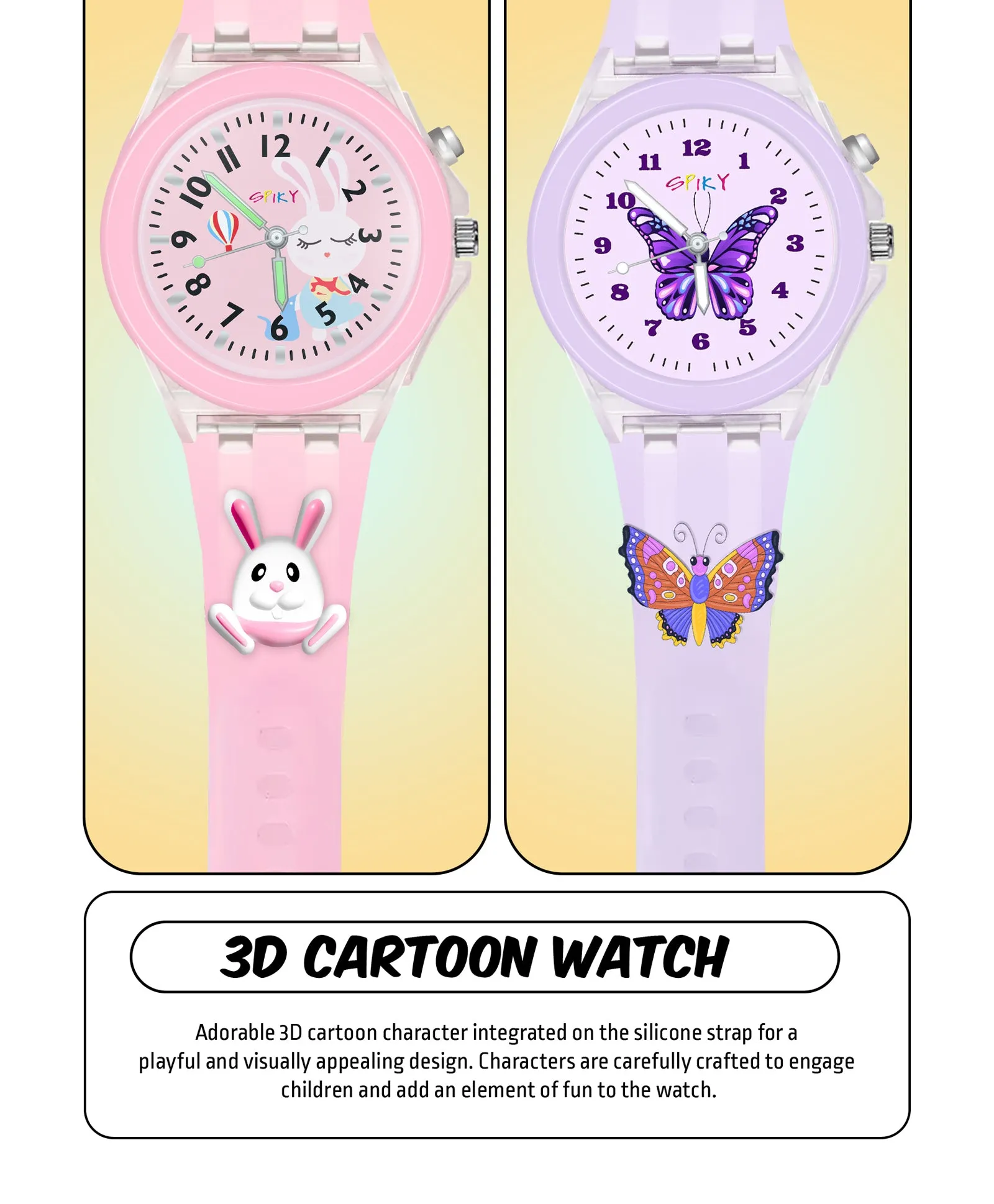 Spiky 3D Astronaut & Rabbit Cartoon Analog Light Watch Combo - Blue & Pink