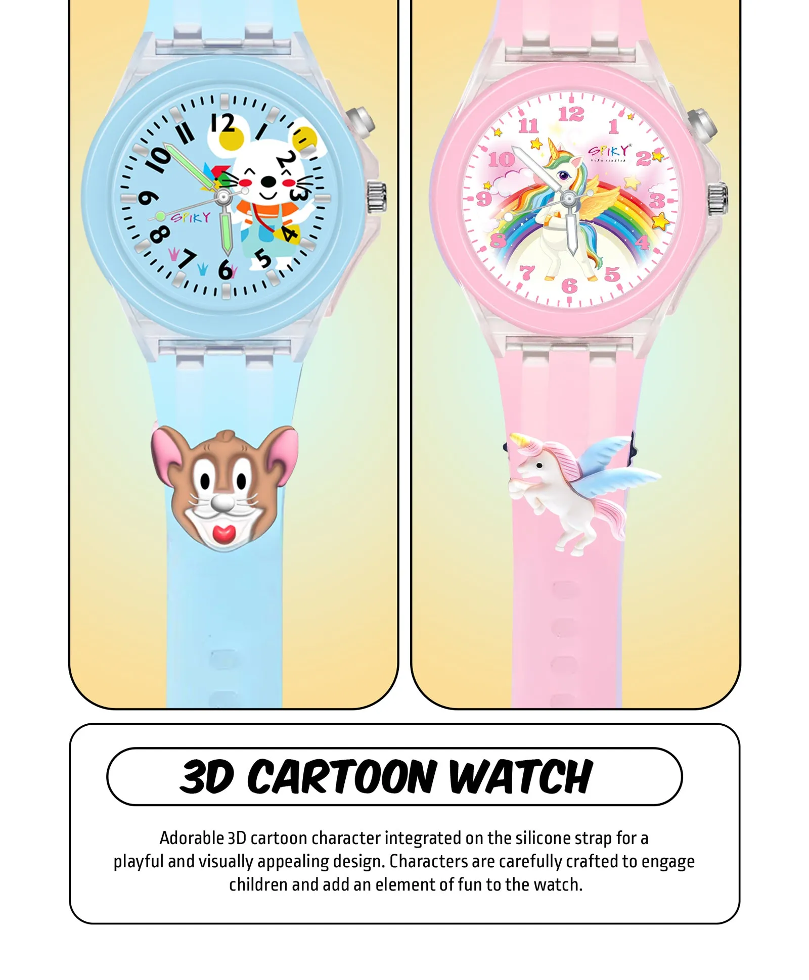 Spiky 3D Astronaut & Rabbit Cartoon Analog Light Watch Combo - Blue & Pink
