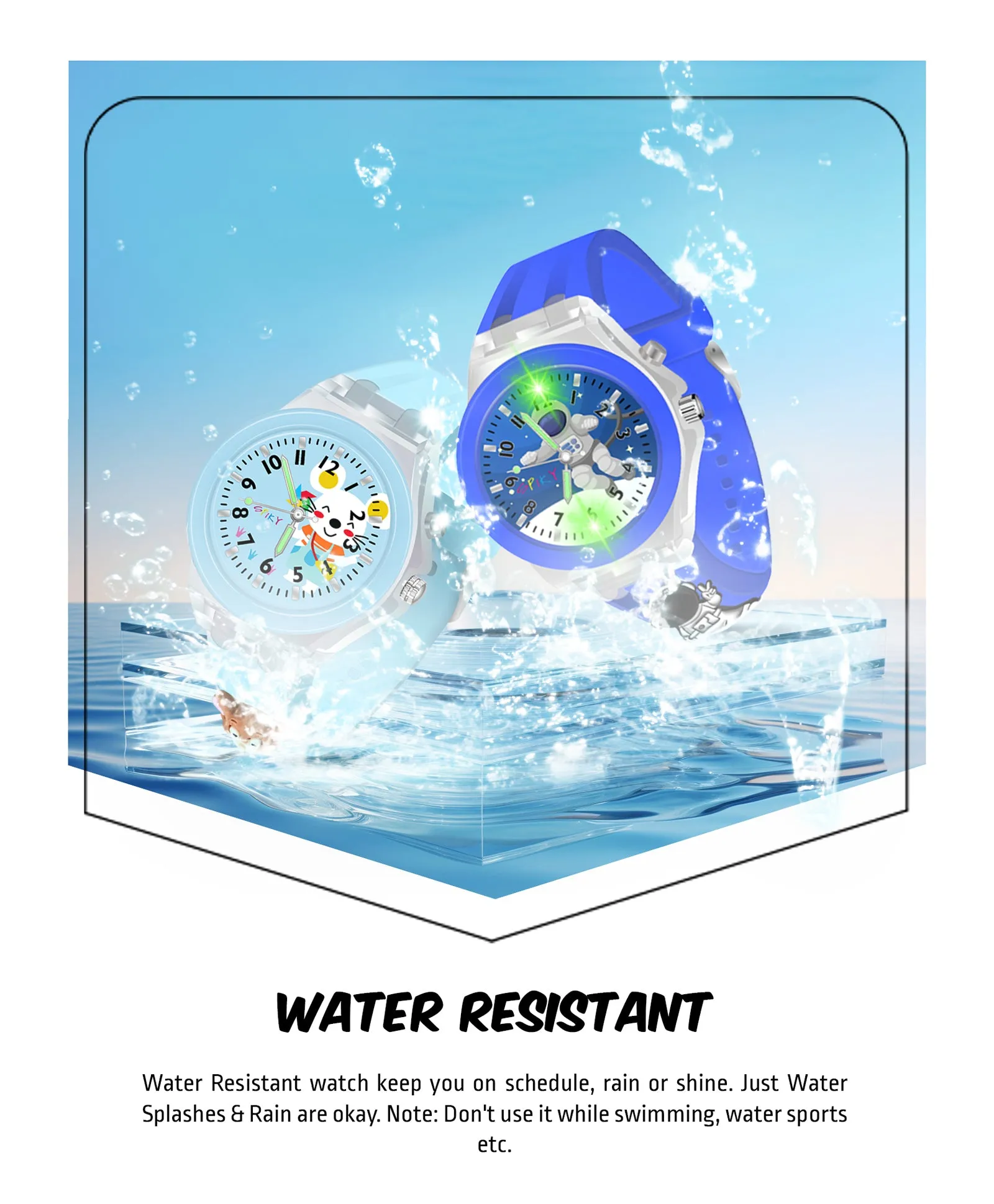 Spiky 3D Astronaut & Rabbit Cartoon Analog Light Watch Combo - Blue & Pink