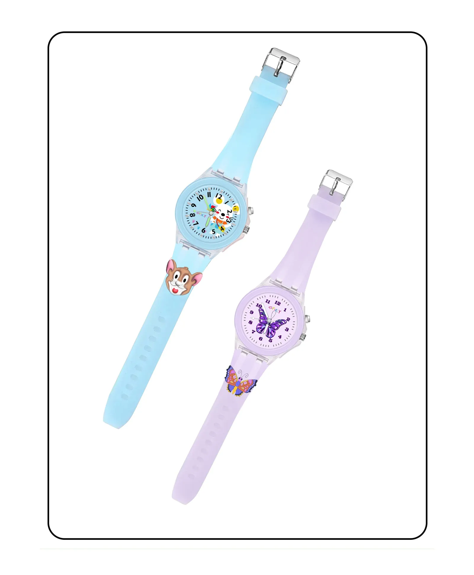 Spiky 3D Astronaut & Rabbit Cartoon Analog Light Watch Combo - Blue & Pink