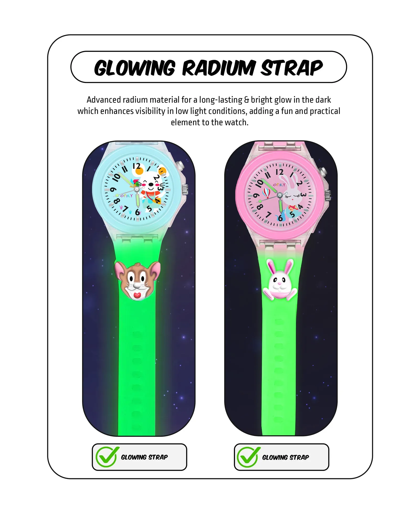 Spiky 3D Astronaut & Rabbit Cartoon Analog Light Watch Combo - Blue & Pink