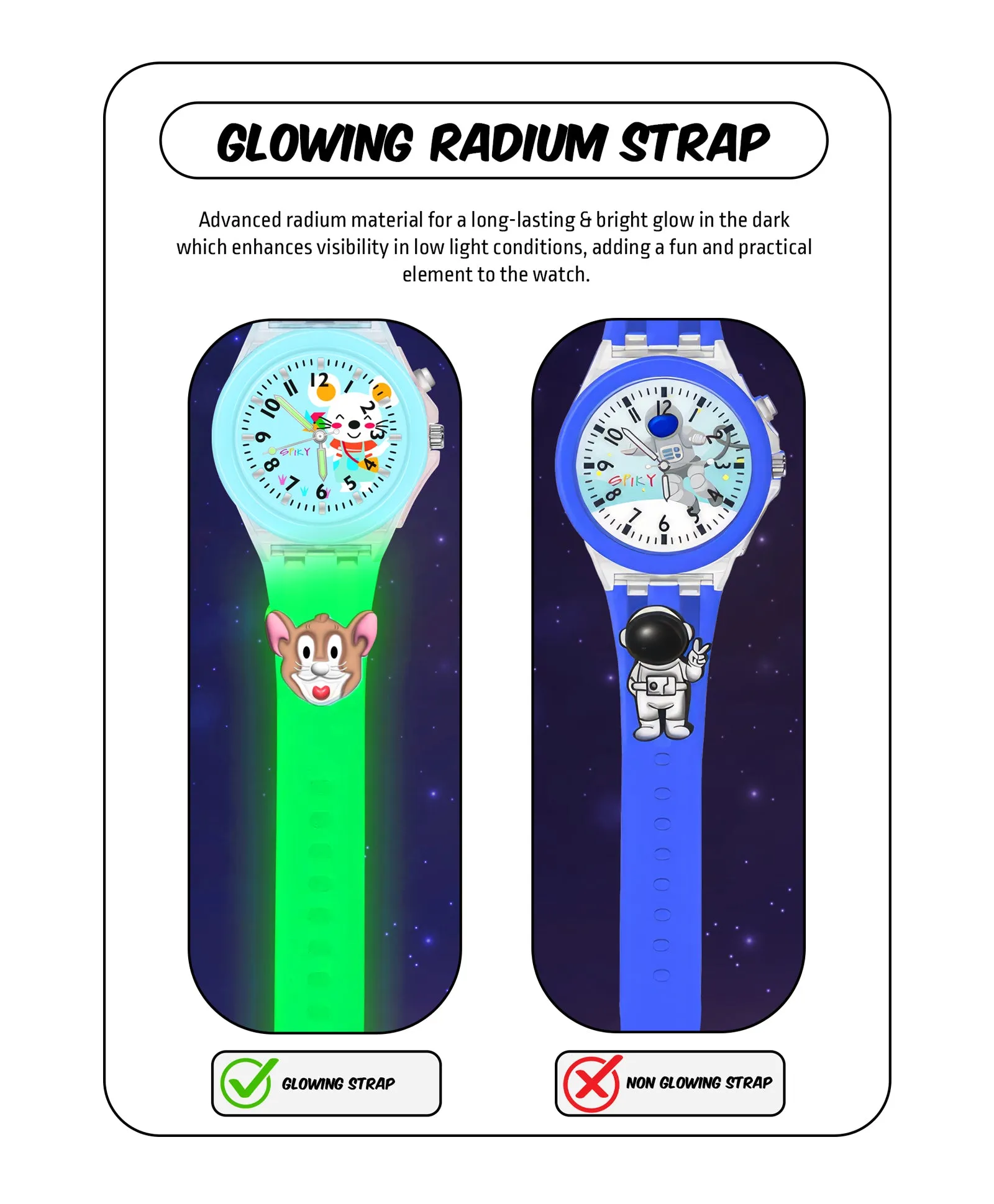 Spiky 3D Astronaut & Rabbit Cartoon Analog Light Watch Combo - Blue & Pink